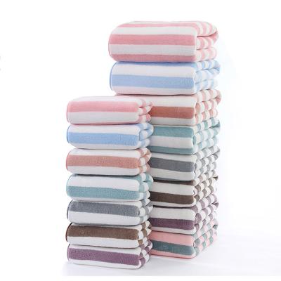 China High Density Solid Color Coral Velvet Stripe Bath Towel Set 2 Pcs Soft Absorbent Face Towel Set Towel for sale