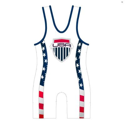 China 90% Polyester 10% Spandex Fabric American Flag Fashion Sublimation Printing Wrestling Singlet for sale