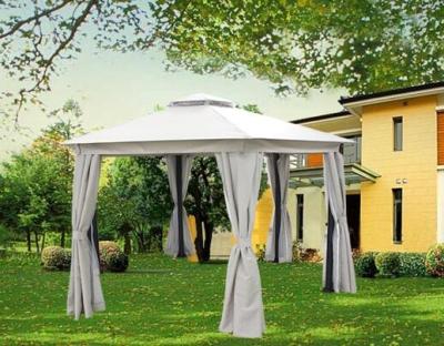 China Modern Luxury Aluminum Hexagon Gazebo Double Roof Metal Gazebo With Double Curtains for sale