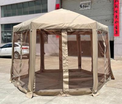 China Modern Outdoor Portable Hexagonal Automatic Folding Gazebo 3.6x3.6m Gazebo With Mosquito Netting Sidewalls for sale