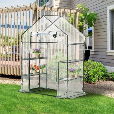 China 1.43x0.73M Easily Assembled 3 Tier Shelf Greenhouse Walk-in Garden Shed PVC Coating Film Tunnel Greenhouse Planter for sale