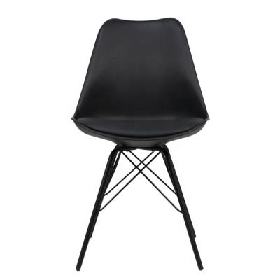 China Ergonomic Design Comfortable Seat Made In China Lounge Chairs PU Leather PP Dining Chair With Painted Steel Frame Feet for sale