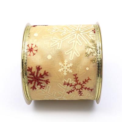 China As Your Request Custom Wire-Edged Ribbon Organza Wide Christmas Ribbon Gold for sale