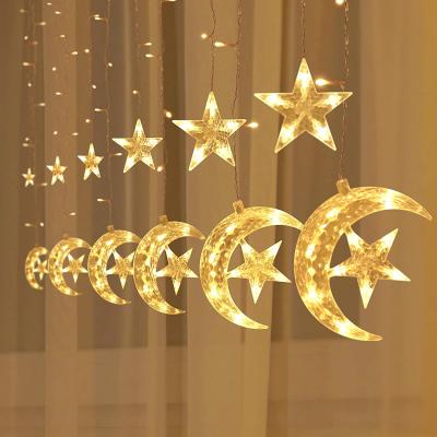 China Moon Star Window 138 LED Moon Star Curtain Lights for Wedding Party Garden Bedroom Wall Outdoor Indoor Decorations for sale