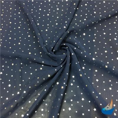 China Anti-Static Hot Products For Sale Online 75D Polyester Hot Stamping Stars Design Chiffon Fabric for sale