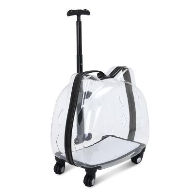 China With wheel & Transparent Cat Bag Cute Cat Shape Pet Backpack Bag Carriers Capsule Suitcase Factory Sale Pet Travel One Wheel Collapsible Direct Trolley Case for sale