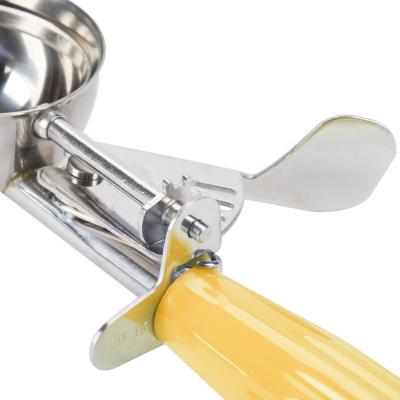 China Durable Yellow Stainless Steel 1-5/8 oz Inch Press Ice Cream Scoop Handle Dishers for sale