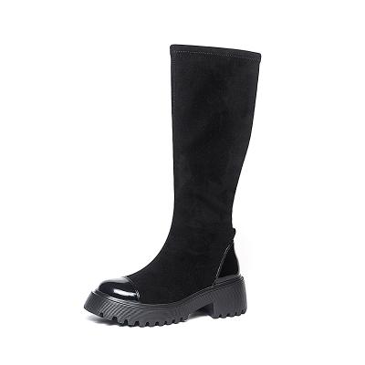 China Flat Fashion Women'S Black Knee-High Boots Comfortable Casual Thick Heel Long Boots for sale