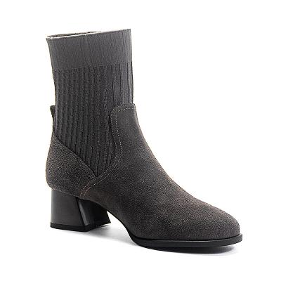 China Height Increasing Autumn Winter Style Woolen Knitting  boots women mid-high heeled shoes for sale