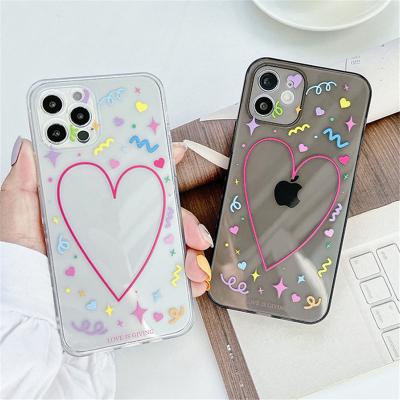 China Factory Price Shockproof Case Laser Love Heart Clear Space TPU Transparent Phone Case Cover For iPhone 13 12 11 pro XS Max Cover for sale