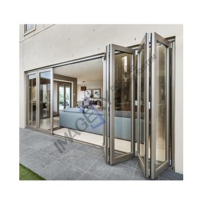 China Heat Insulation IMAGES BRAND Customized Patio Folding Waterproof Exterior Aluminum Glass Bifold Sliding Bi Folding Door for sale