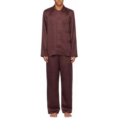 China High Quality Design QUICK DRY Fashion Mens Silk Satin Custom Made Burgundy Pajama Pants Set Sleepwear Men for sale