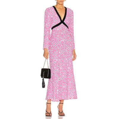 China Fashion Anti-Static Design Boho Floral Long Sleeve Dresses High Quality Custom Made Women for sale