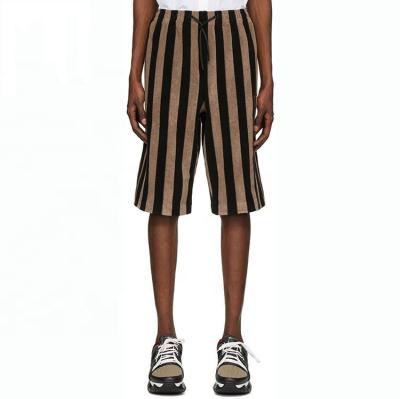 China Fashion Design High Quality Breathable Stretch Terry Cloth Custom Black And Brown Stripe Mens Bermuda Shorts for sale