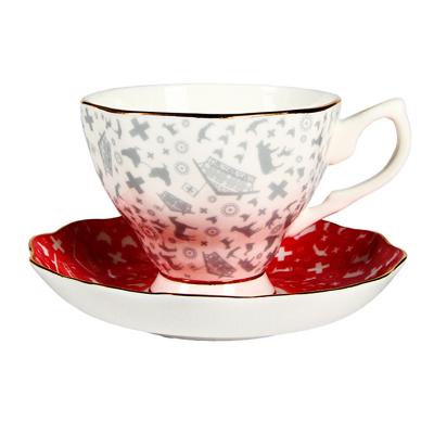 China Viable Christmas Holly Design Fine Bone China Cup and Saucer Set in Red Color for sale