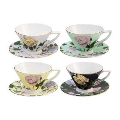 China Sustainable Unique Rosie Lee Large Capacity Fine Bone China Shaped Cup and Saucer for sale