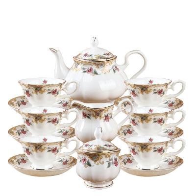 China Rose Vintage Fine Bone China 15 Pcs Disposable Classic People Tea Set for sale