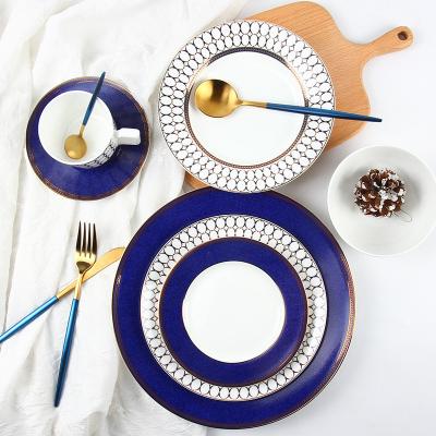 China Viable Luxury Gold Bone China Porcelain Ceramic Modern High Quality Dinner Sets for sale