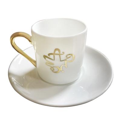 China Disposable Customized Gold Logo Ceramic Espresso Coffee Cup And Saucer With Gold Handle for sale