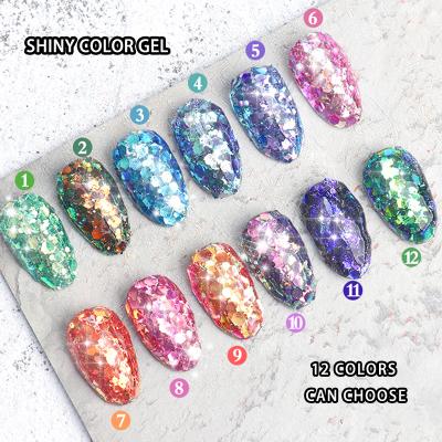 China Personal use for DIY and nail art for salon newest private label soak off UV led 12 colors shimmer glitter glitter color gel polish for sale