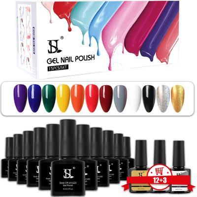 China Personal Use For DIY And Nail Art For Salon HS Wholesale 15Pcs Private Label Soak Off UV Led Gel Nail Polish Set Kit for sale