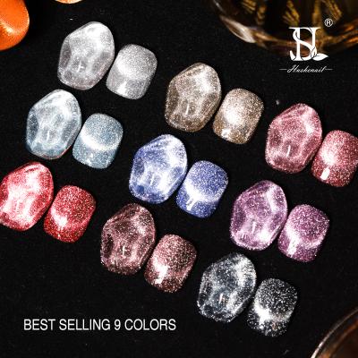 China Personal Use for DIY and Nail Art for Salon HS Free Sample 9 Colors Magnetic Effect Disco Reflective Glitter Cat Eye Nail Gel Polish for sale