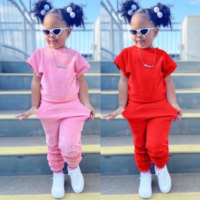 China 2022 Spring Custom Logo Anti-Static Two Piece Pants Sets Girls Hoodie Joggers Suits Outfit Summer Kids Clothing Sets for sale