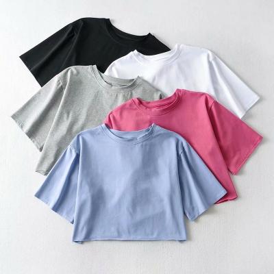 China Hot Fashion Viable Logo Ladies Street Wear Custom Made Unlined Cropped Shirts Plain Color Short Sleeve T-Shirt for sale