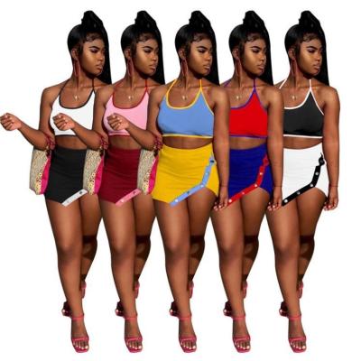 China Osina Hot Selling Anti-pilling Women Clothes 2021 Summer Skirt Sets Vest And Irregularity Mini Skirt 2 Piece Outfits for sale