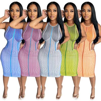 China 2021Summer women anti-static sleeveless clothing tie dye casual dress printing condole backless split dress for woman for sale