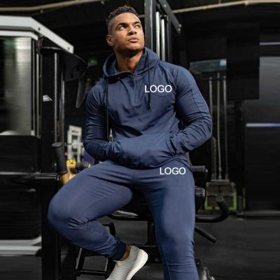 China QUICK DRY Custom Logo Blank Pullover Mens Sweatshirt Suit With Hoodie Cotton Simple Slim Fit Jogging Tracksuits Men Sports ActiveWear Wholesale for sale