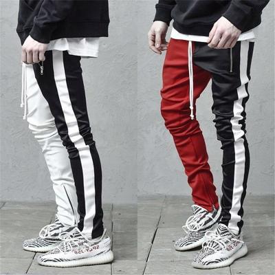 China Zipper Ankle Men Anti-Pilling Pants Hip Hop Street Side Stripe Casual Pants Color Block Jogging Pants Patchwork Custom Sweatpants for sale