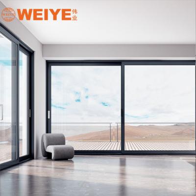 China WEIYE Sliding Door Modern Double Door Aluminum Waterproof Soundproof Glass Slim Frame for sale