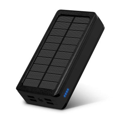 China Solar Solar  Power Bank 30,000 MAh Large Capacity Solar  Mobile Power with LED Light for Camping solar charger black for sale