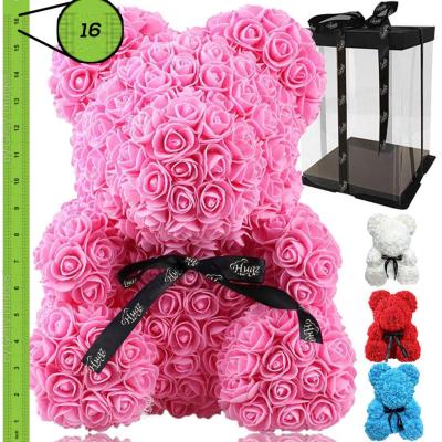 China Indoor Outdoor Decoration Amason 2021 Valentine Gift Artificial Plastic Flower Hot 40cm Rose Teddyes Beares 40cm With Box for sale