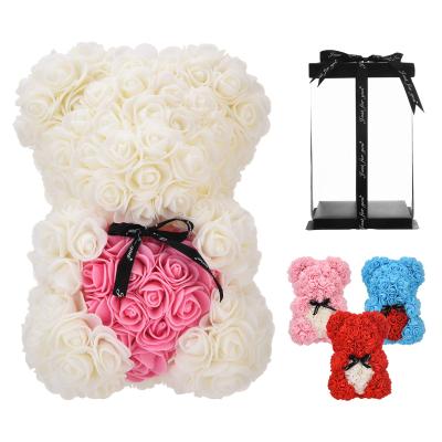 China PE Flower Indoor Outdoor Valentine's Day Decoration DIY 25cm Teddy Rose Bear With Box Artificial Bear for Girlfriend Women Wife Mother's Day Gifts for sale