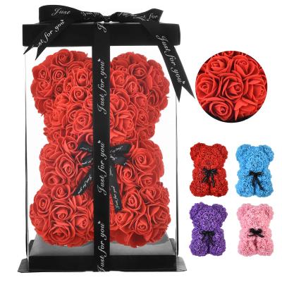 China Wholesale Artificial Rose Teddy Bear Box Of 40cm Foam Flower Indoor Outdoor Decoration Rose Teddy Bears valentines day for sale