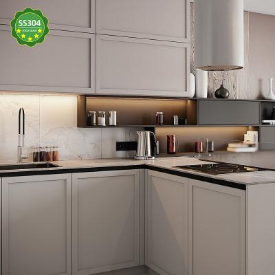 China Durable Stainless steel hidden modern slab modular euro kitchen cabinets for sale