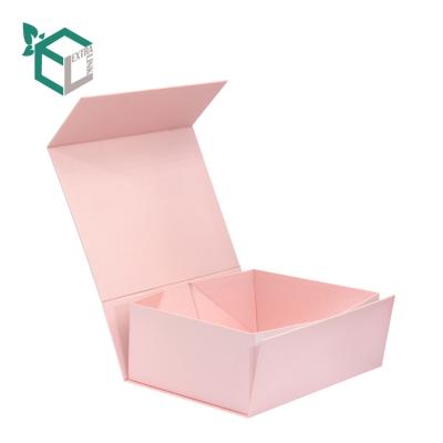 China Handmade Custom Luxury Pink Paper Gift Ribbon Foldable Factory Packaging Box for sale