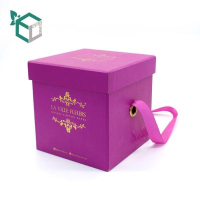 China Luxury Handmade Cube Cardboard Paper Ribbon Stand Lid Gift Box Bouquet Packaging Rose Boxes For Flowers for sale