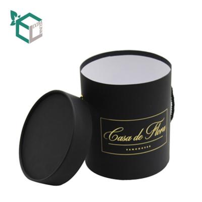 China Handmade Custom Design Empty Black Cylinder Delivery Packaging Flower Paper Box for sale