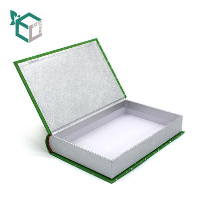 China Handmade Luxury Empty Magnetic Green Book Book Shape Custom Box for sale