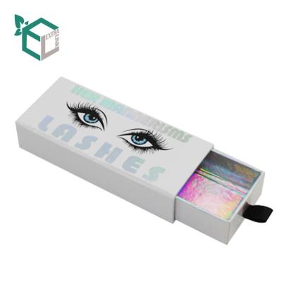 China Handmade False Lashes Cosmetic Holographice Drawer Lashes Boxes Eyelash Packaging Custom Logo Lash Box for sale