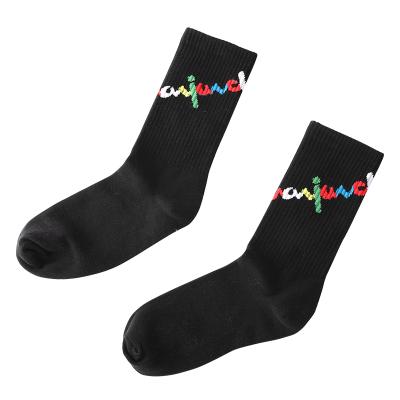 China Pure Cotton Design Own Logo Fashion Embroidery Jacquard Girls QUICK DRY Custom Sports Crew Short Socks for sale