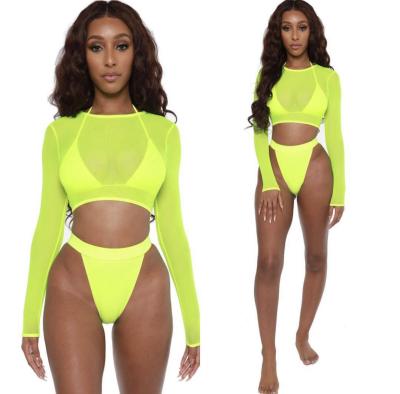 China Three-piece bikini 2021 new bikini swimsuit models breathable fluorescent warm from AliExpress Amazon swimwear women for sale