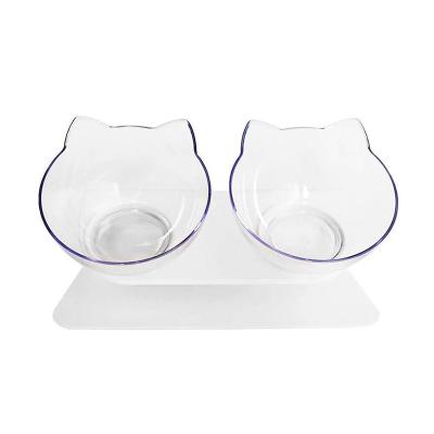 China 2022 Designer Stocked Pet Cat Feeding Bowl Double 15 Degree Tilted Cute Elevated Water Food Cat Bowl for sale