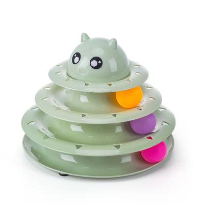 China Dismountable Eco-friendly Training Exercise Stocked 3 Layer Plastic Roller Tracks Tower Cat Ball Toy Interactive Pet Cat Toy for sale