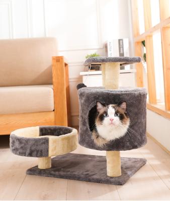 China 2022 New Design Amazon Plush Small Cat Scratcher Hot Selling Short Solid Wood Stocked for Cats Playing Resting and Sleeping for sale