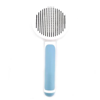 China New Design Stocked No Battery Pet Groming Easy-use Self Cleaning Press to Remove Pets Hair Grooming Comb Massager for sale