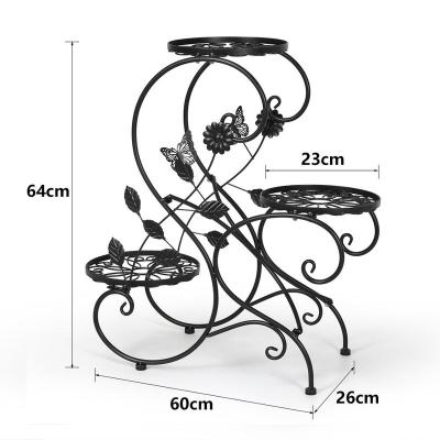 China Mid Century Modern Iron Metal Flower Display Rack Frame 3 Layers Garden Yard Balcony Flower Pots Rack Rack for sale